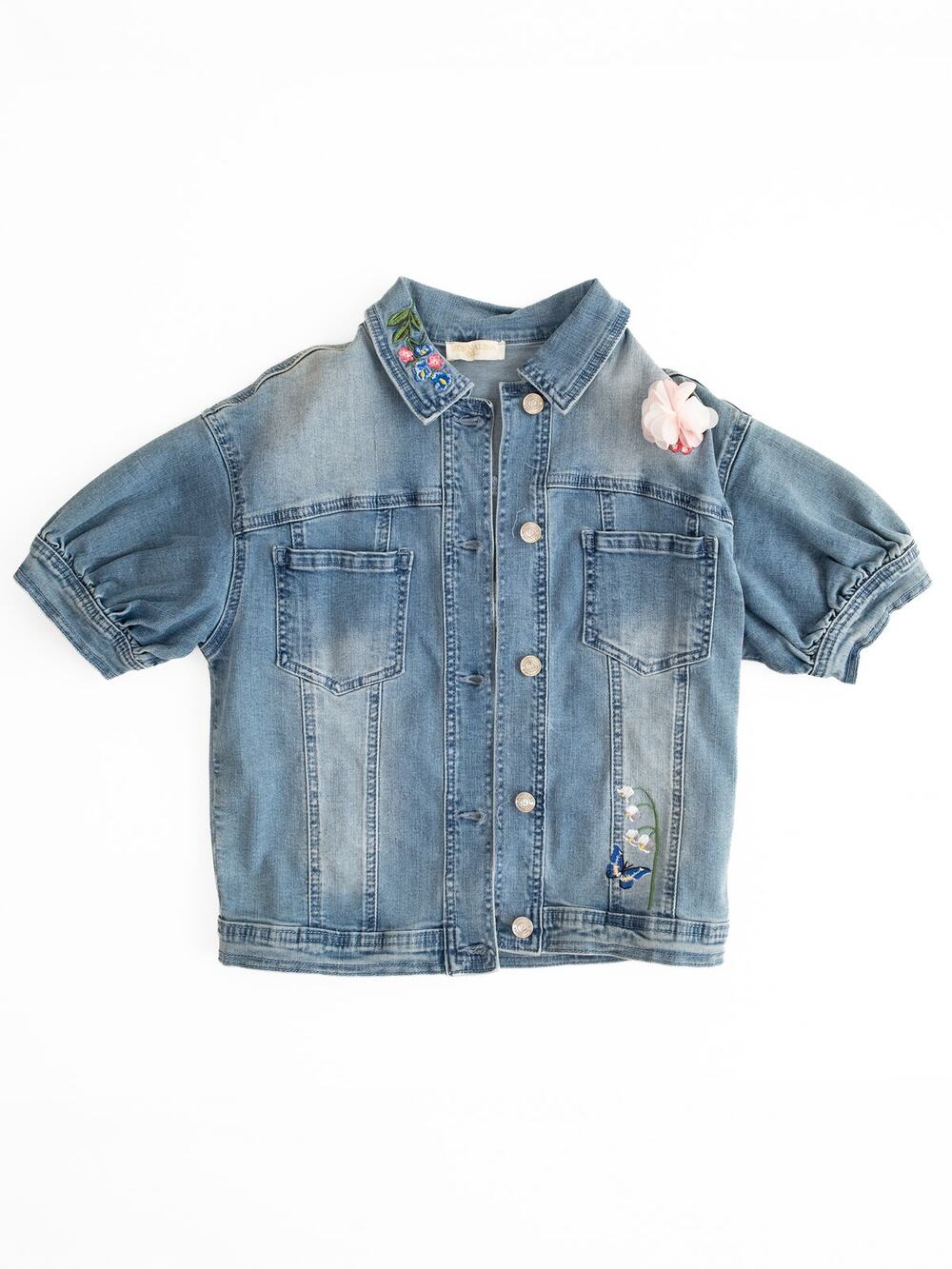 Monnalisa Girls Floral Embroidered Short Sleeve Denim Jacket Size 12